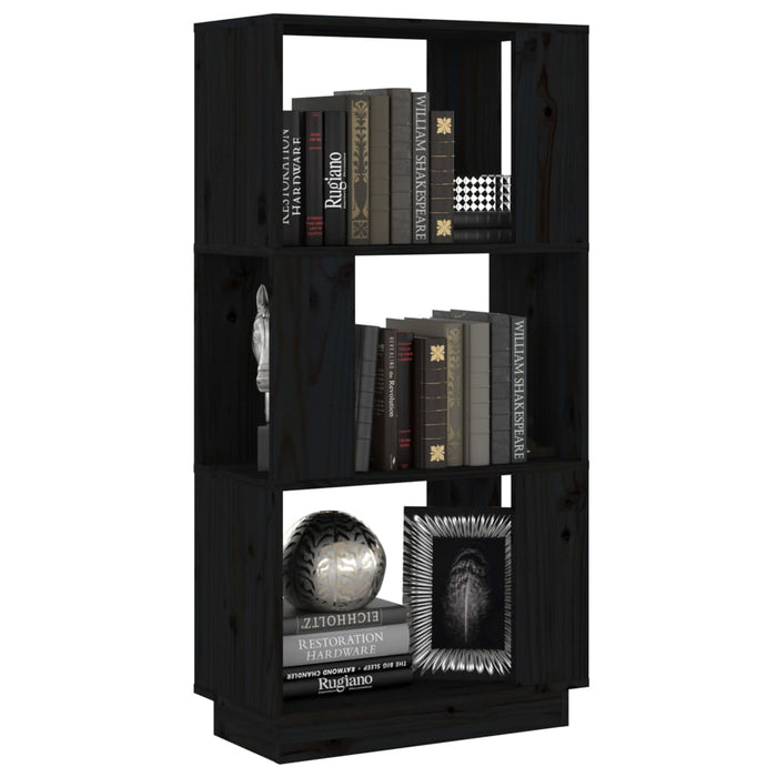 Libreria/Divisorio Nero 51x25x101 cm in Legno Massello di Pino