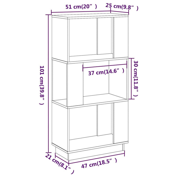 Libreria/Divisorio Nero 51x25x101 cm in Legno Massello di Pino