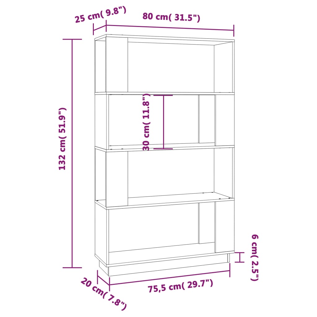 Libreria/Divisorio Grigio 80x25x132 cm Legno Massello di Pino