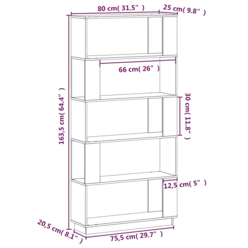 Libreria/Divisorio Grigio 80x25x163,5 cm Legno Massello di Pino cod mxl 22546