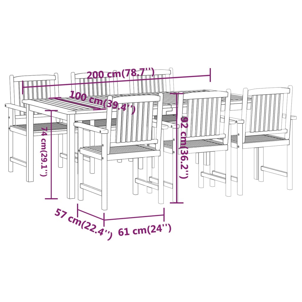 Set da Pranzo per Giardino 7 pz in Legno Massello di Acacia cod mxl 43291