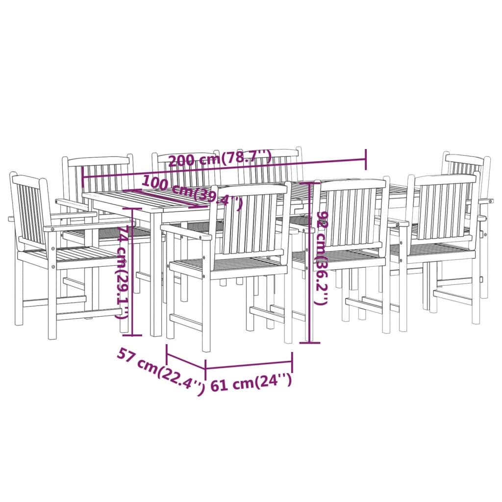 Set da Pranzo per Giardino 9 pz in Legno Massello di Acacia cod mxl 43299