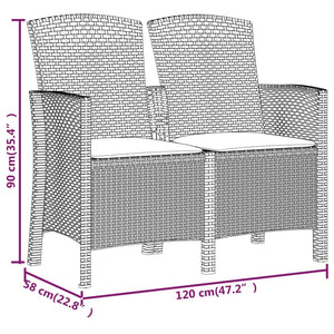 Sedia da Giardino a 2 Posti con Cuscini PP Rattan Grafite cod mxl 45719