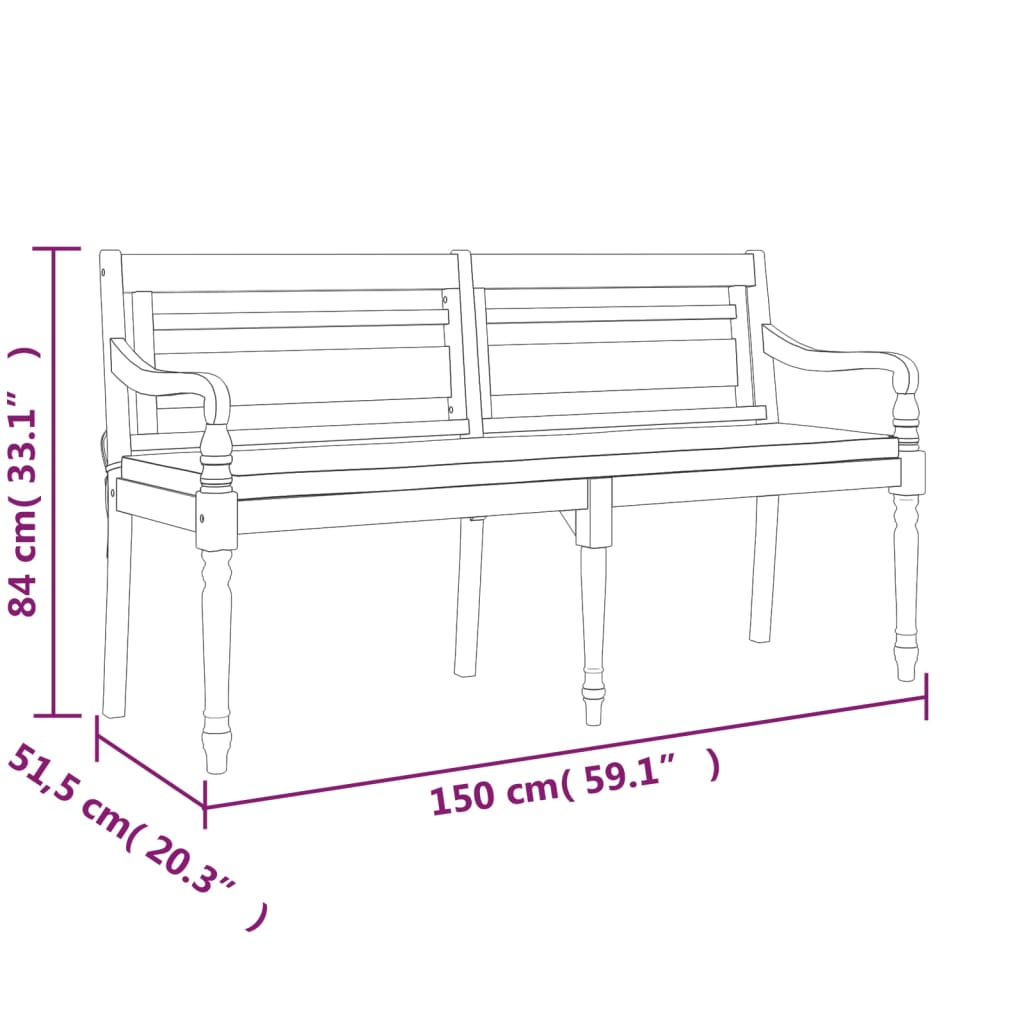 Panchina Batavia con Cuscino 150 cm in Legno Massello di Teak 319148