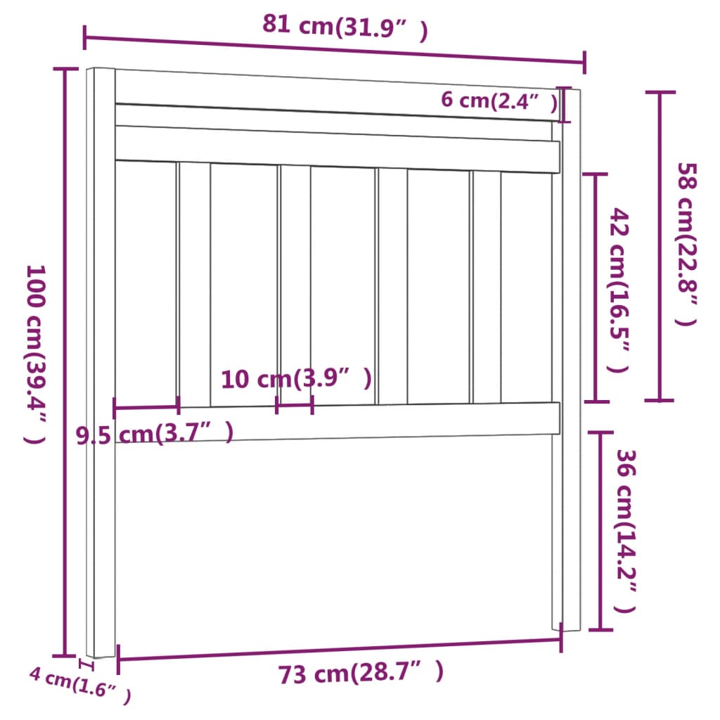 Testiera Letto Bianca 81x4x100 cm in Legno Massello di Pino 814070