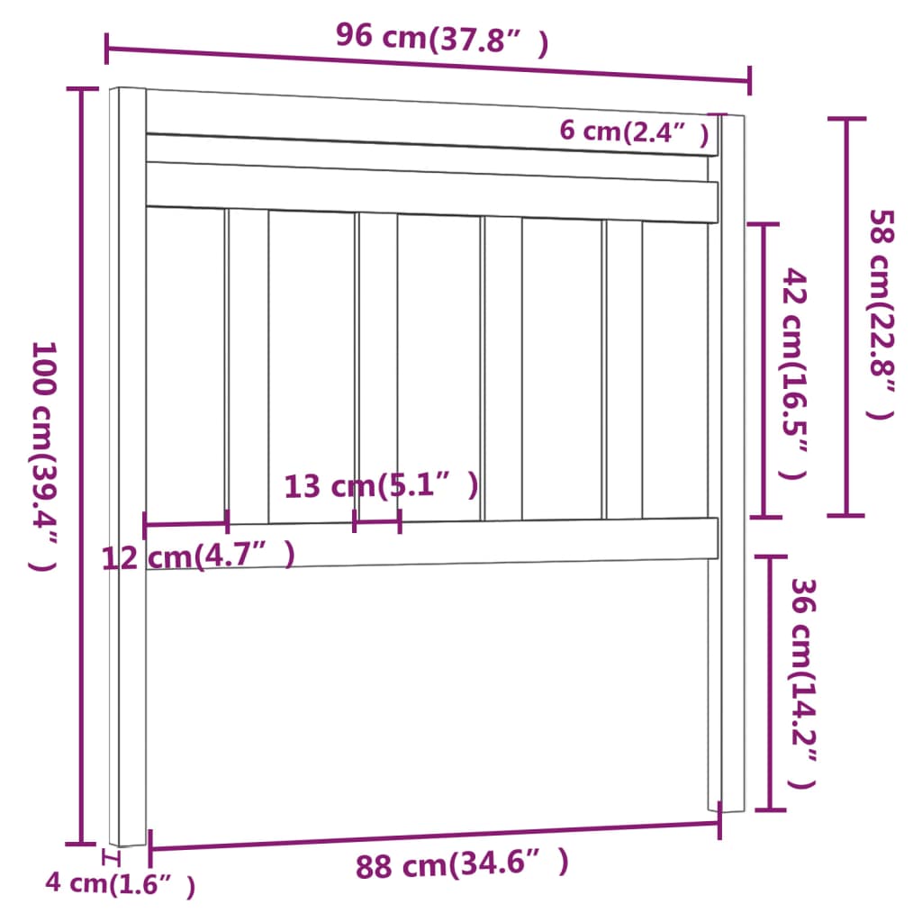 Testiera per Letto Bianca 96x4x100 cm in Legno Massello di Pino cod mxl 51375