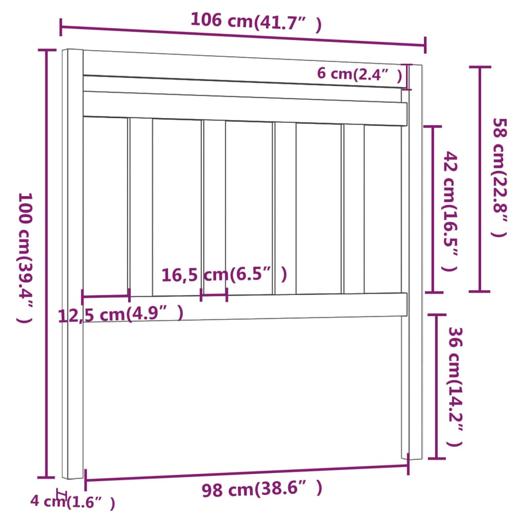 Testiera per Letto Miele 106x4x100 cm in Legno Massello di Pino 814082