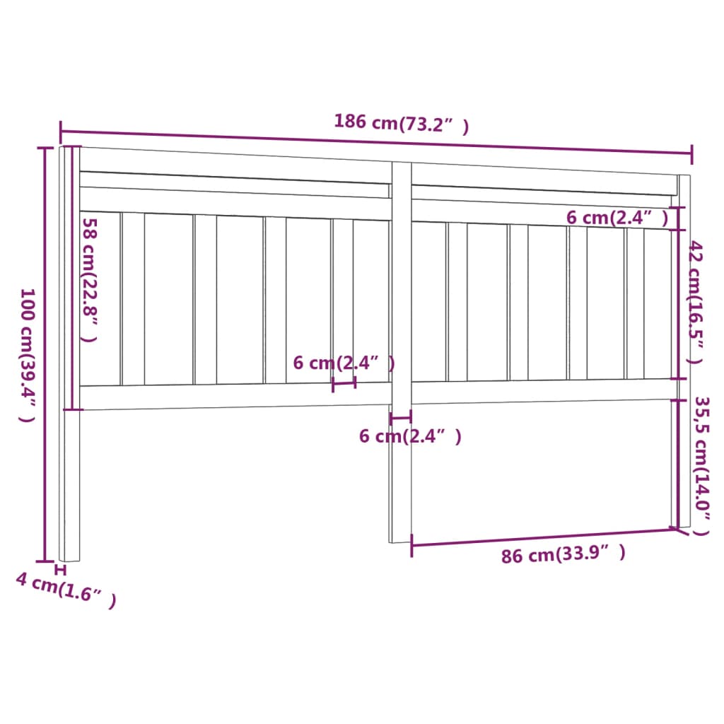 Testiera per Letto Miele 186x4x100 cm in Legno Massello di Pino cod mxl 46651