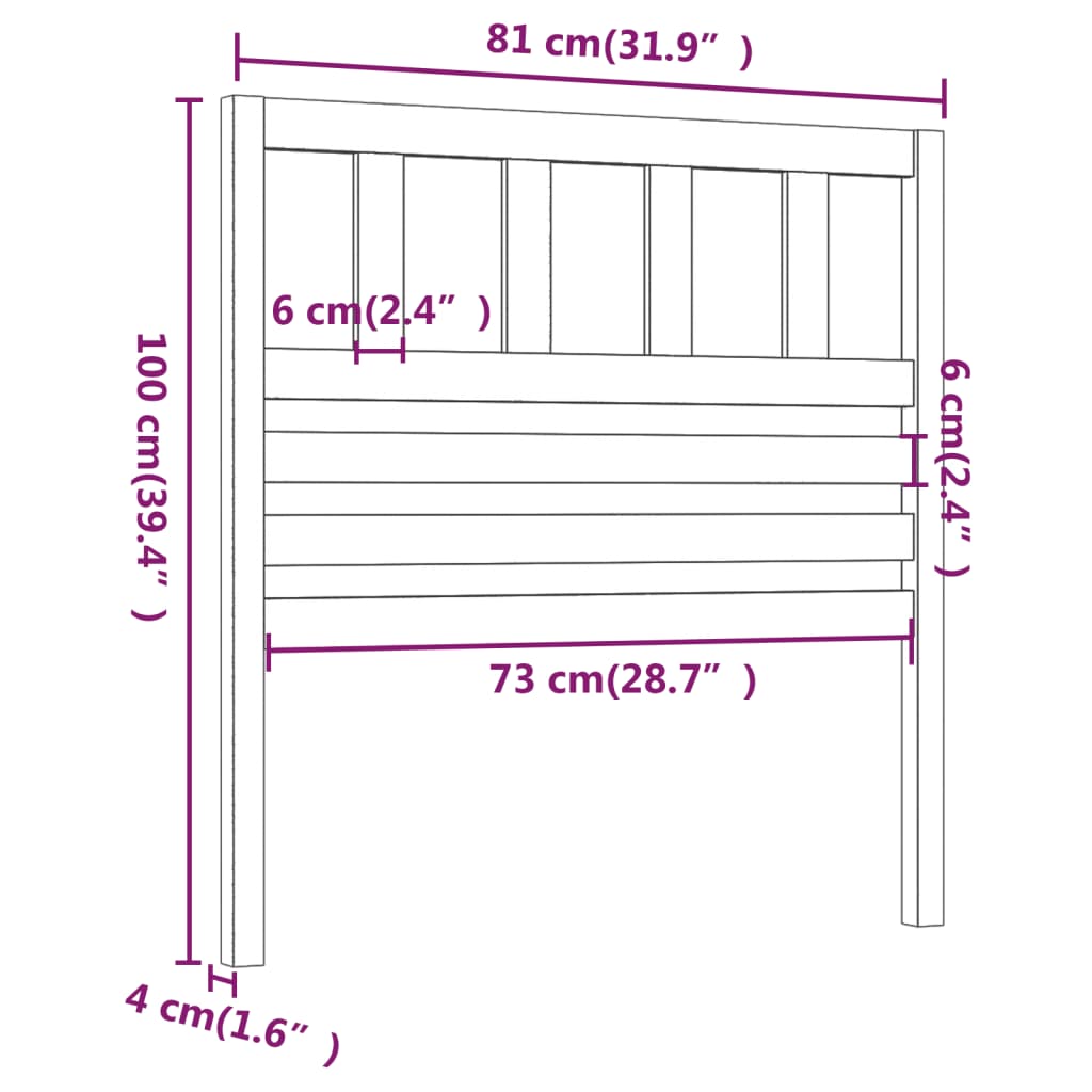 Testiera per Letto Grigia 81x4x100 cm in Legno Massello di Pino 814121