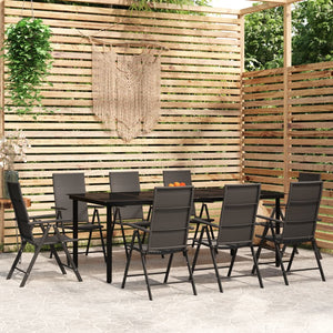 Set da Pranzo per Giardino 9 pz con Cuscini Nero cod mxl 40931