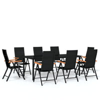 Set da Pranzo per Giardino 9 pz con Cuscini Nero cod mxl 40889