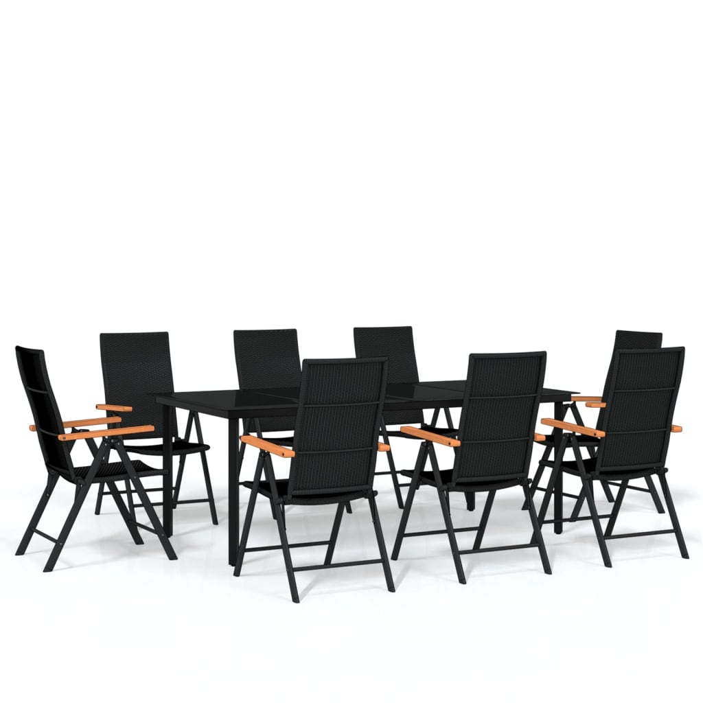 Set da Pranzo per Giardino 9 pz con Cuscini Nero 3099118