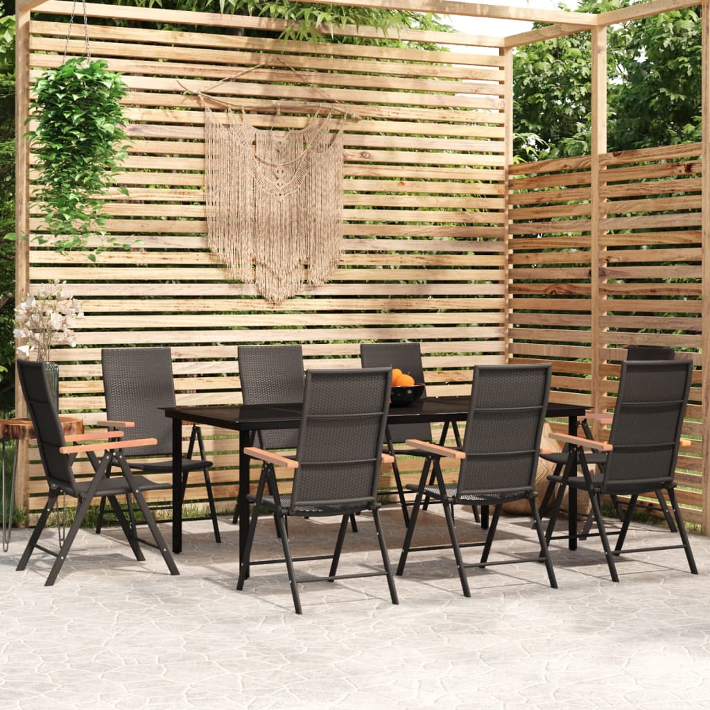 Set da Pranzo per Giardino 9 pz con Cuscini Nero 3099118