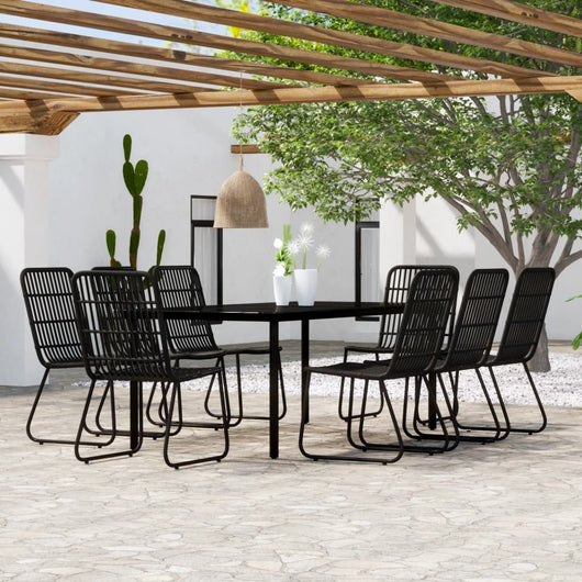 Set da Pranzo per Giardino 9 pz con Cuscini Nero cod mxl 41566