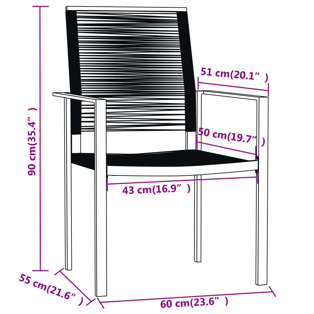 Set Mobili da Pranzo per Giardino 3 pz Nero cod mxl 40952