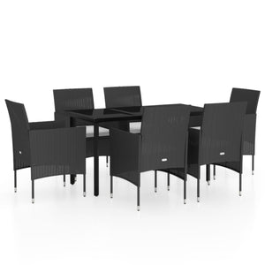 Set da Pranzo da Giardino 7 pz con Cuscini Nero 3099284