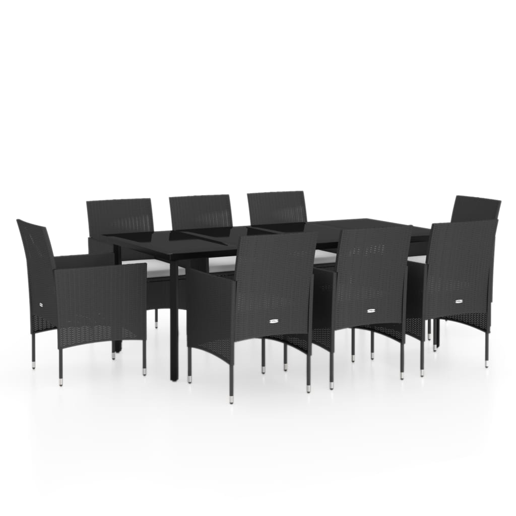 Set da Pranzo per Giardino 9 pz con Cuscini Nero 3099286