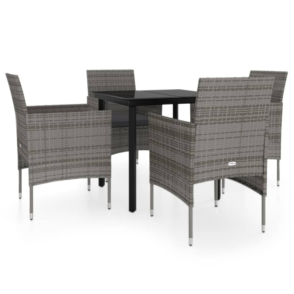 Set da Pranzo per Giardino 5 pz con Cuscini Grigio e Nero cod mxl 43967