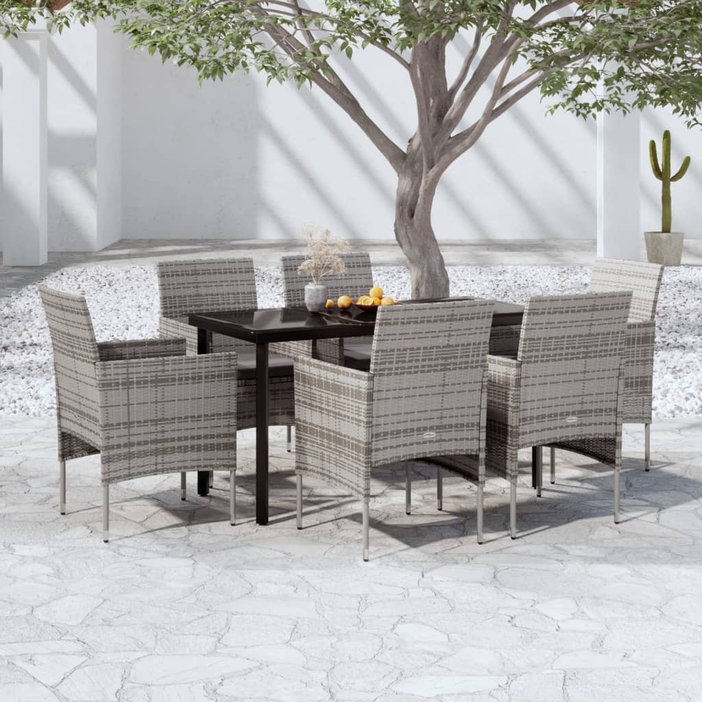 Set da Pranzo da Giardino 7 pz con Cuscini Grigio e Nero cod mxl 41478