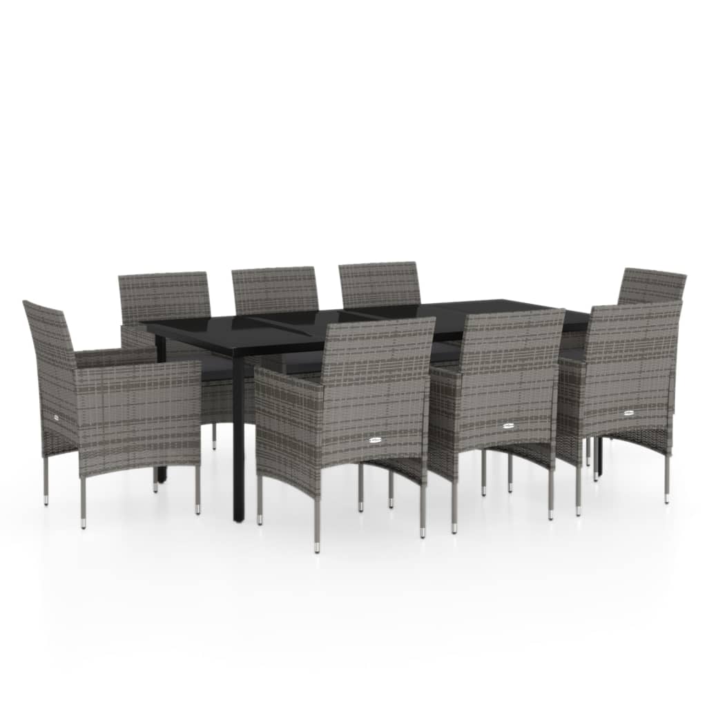 Set da Pranzo per Giardino 9 pz con Cuscini Grigio e Nero cod mxl 40938