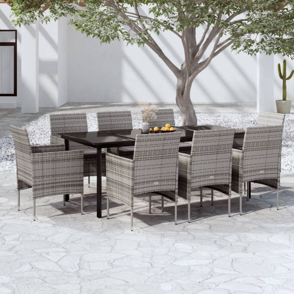 Set da Pranzo per Giardino 9 pz con Cuscini Grigio e Nero cod mxl 40938