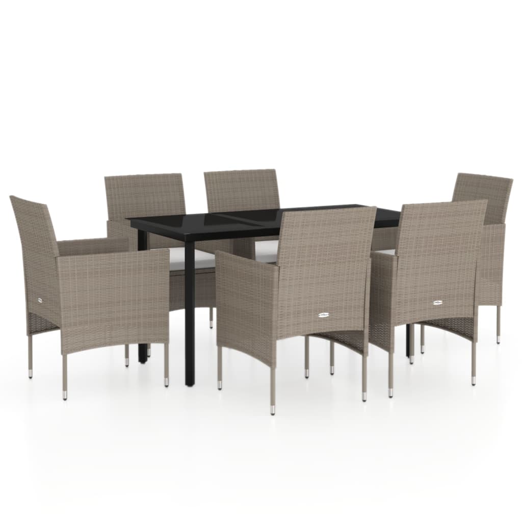 Set da Pranzo da Giardino 7 pz con Cuscini Beige e Nero 3099296