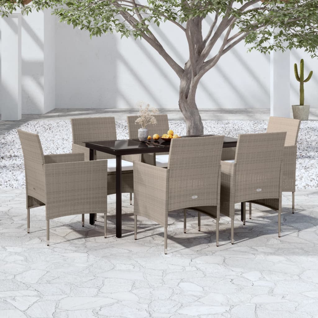 Set da Pranzo da Giardino 7 pz con Cuscini Beige e Nero 3099296