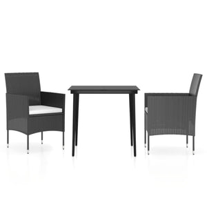 Set da Pranzo da Giardino 3 pz con Cuscini Nero 3099305