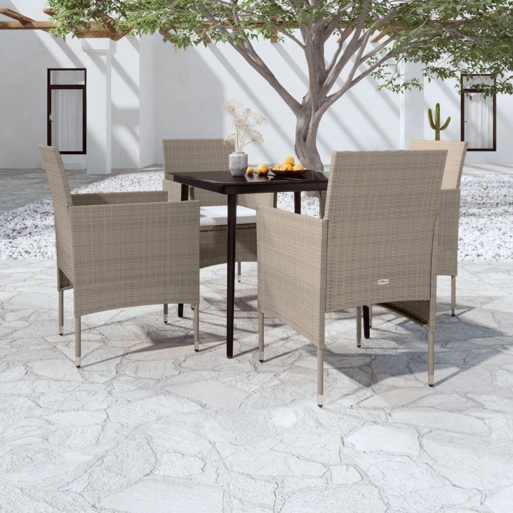 Set da Pranzo da Giardino 5 pz con Cuscini Beige e Nero 3099318