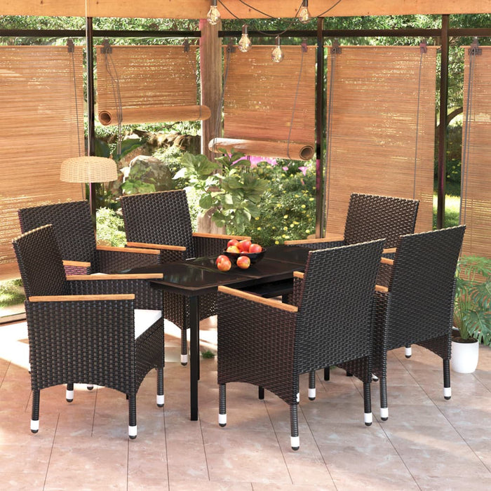 Set da Pranzo da Giardino 7 pz con Cuscini Nero 3099332