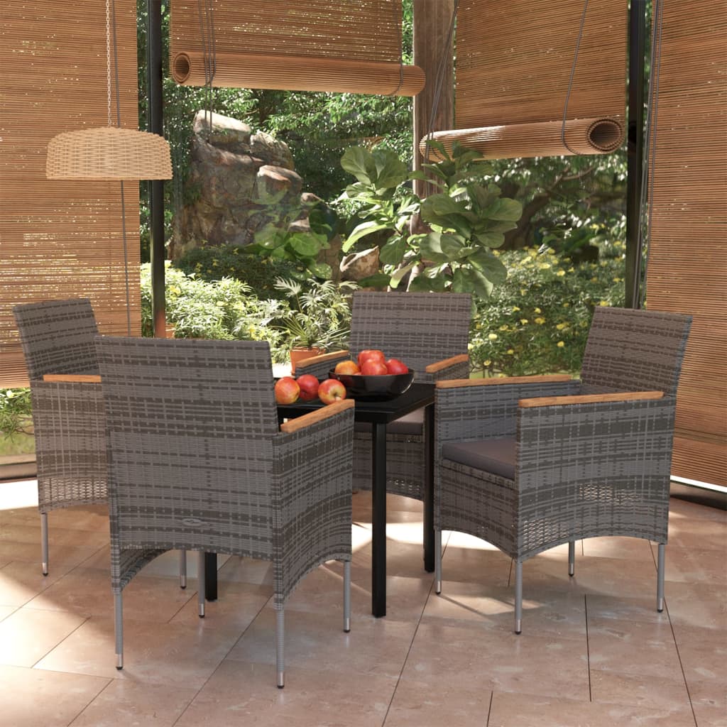 Set da Pranzo da Giardino 5 pz con Cuscini Grigio e Nero 3099336