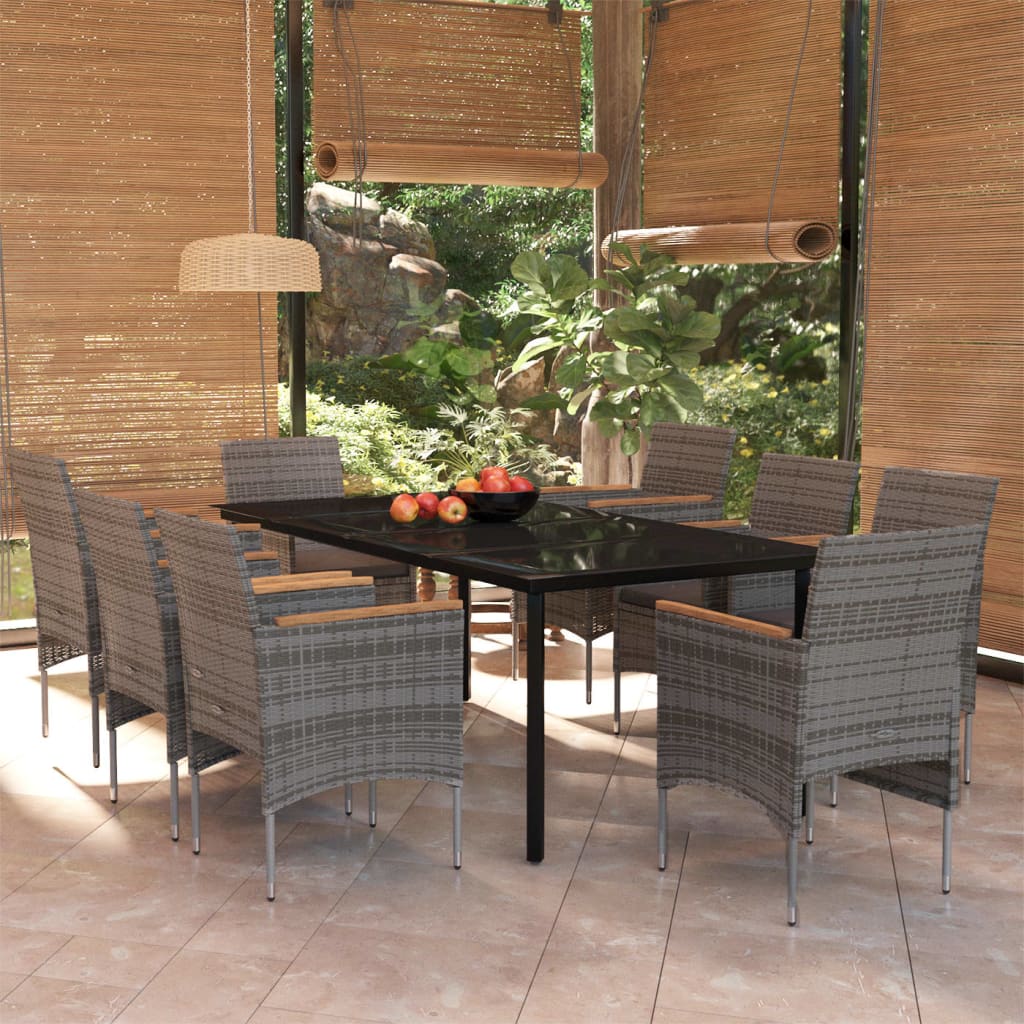 Set da Pranzo da Giardino 9 pz con Cuscini in Grigio e Nero cod mxl 38734