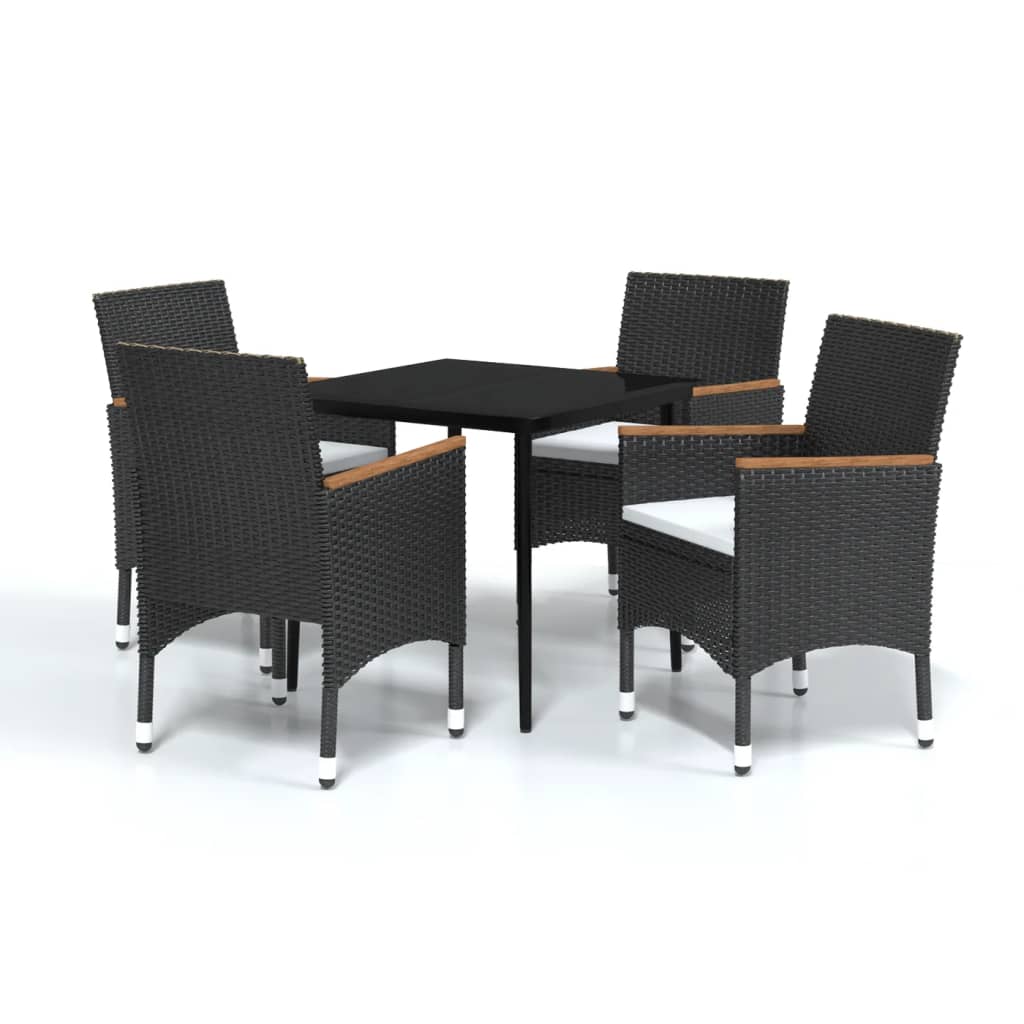 Set da Pranzo da Giardino 5 pz con Cuscini Nero 3099342