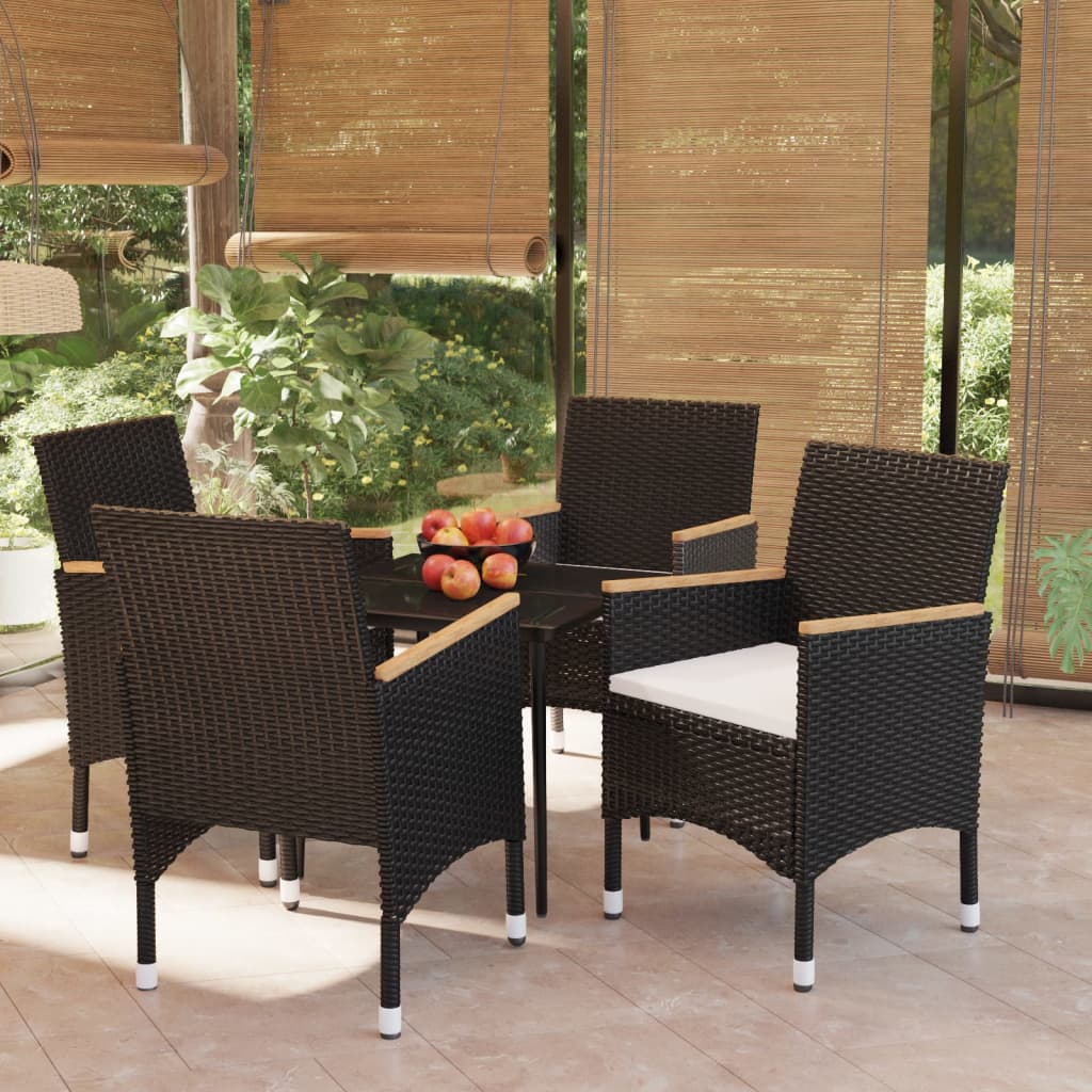 Set da Pranzo da Giardino 5 pz con Cuscini Nero 3099342