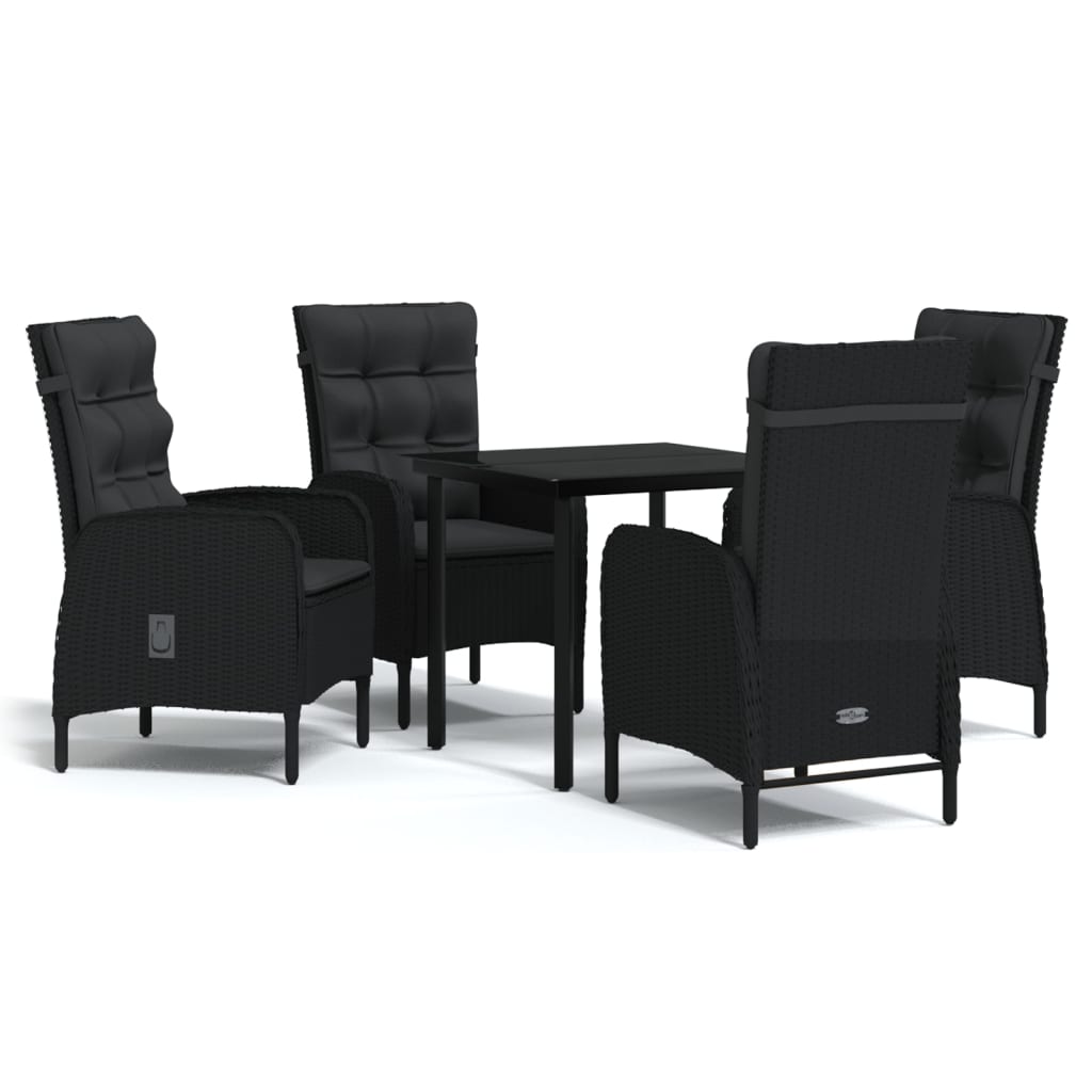 Set da Pranzo da Giardino 5 pz con Cuscini Nero 3099354