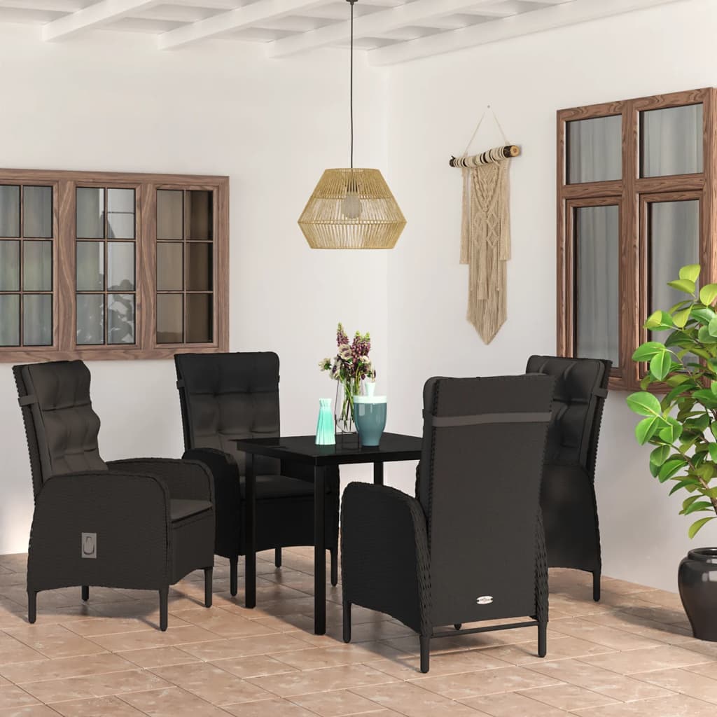 Set da Pranzo da Giardino 5 pz con Cuscini Nero 3099354