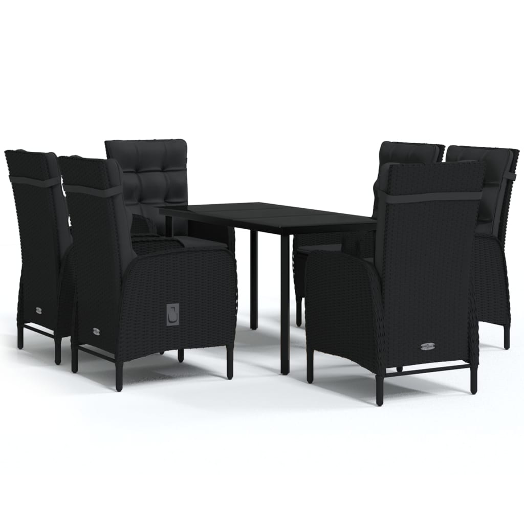 Set Mobili da Pranzo per Giardino 7 pz con Cuscini Nero cod mxl 39365