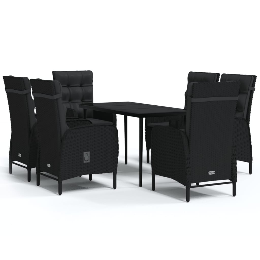 Set da Pranzo da Giardino 7 pz con Cuscini Nero 3099369