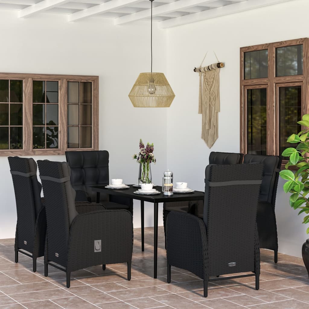 Set da Pranzo da Giardino 7 pz con Cuscini Nero 3099369