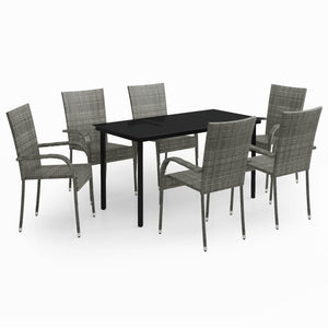 Set da Pranzo per Giardino 7 pz con Cuscini Grigio e Nero cod mxl 43624