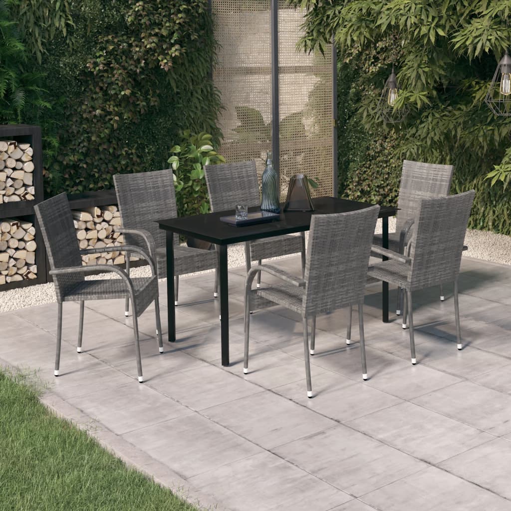 Set da Pranzo per Giardino 7 pz con Cuscini Grigio e Nero cod mxl 43624