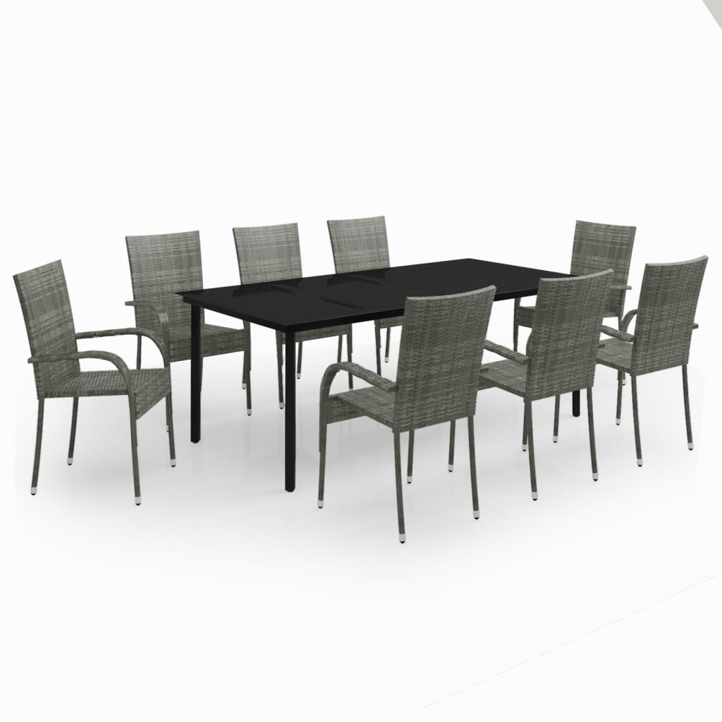 Set da Pranzo per Giardino 9 pz con Cuscini Grigio e Nero cod mxl 40070