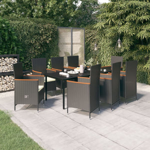 Set Mobili da Pranzo da Giardino 9 pz con Cuscini Nero 3099430