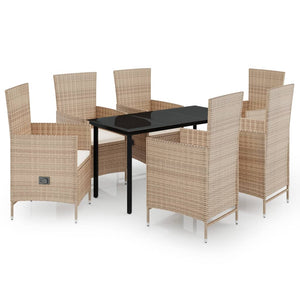 Set Mobili da Pranzo per Giardino 7 pz con Cuscini Beige cod mxl 43922