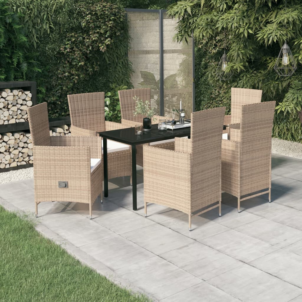 Set Mobili da Pranzo per Giardino 7 pz con Cuscini Beige cod mxl 43922