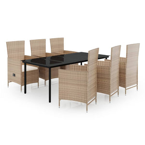 Set Mobili da Pranzo da Giardino 7 pz con Cuscini Beige cod mxl 39858