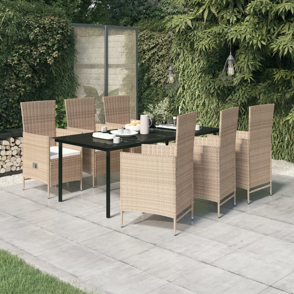 Set Mobili da Pranzo da Giardino 7 pz con Cuscini Beige cod mxl 39858