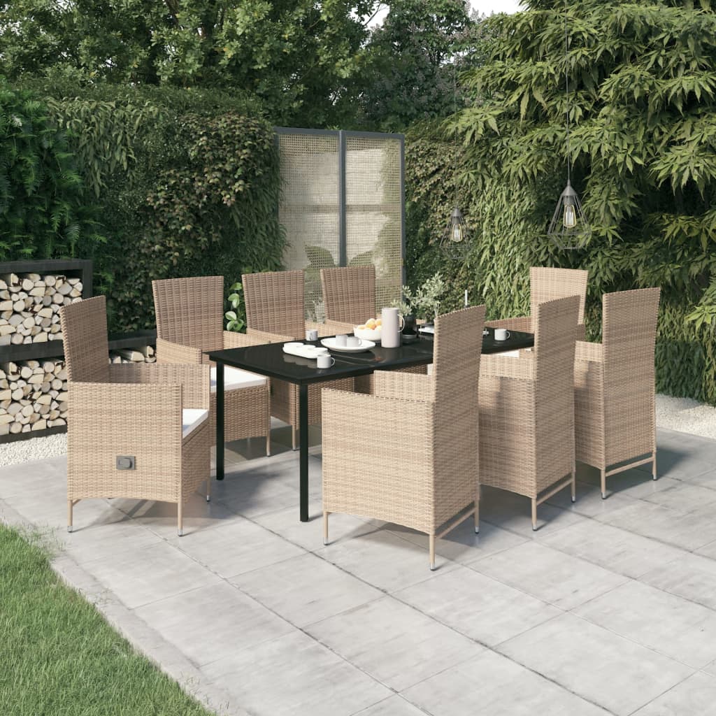 Set Mobili da Pranzo da Giardino 9 pz con Cuscini Beige cod mxl 39868