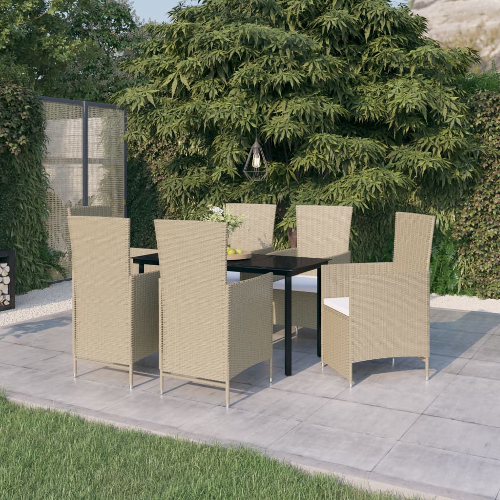 Set Mobili da Pranzo per Giardino con Cuscini 7 pz Beige cod mxl 39864