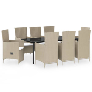 Set Mobili da Pranzo da Giardino 9 pz con Cuscini Beige cod mxl 39835